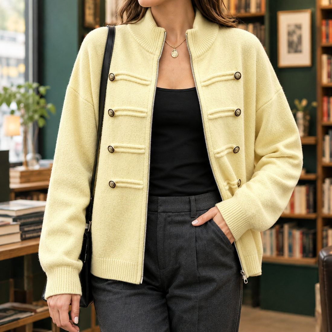 Maylis-Jane Stand Collar Sweater - Yellow