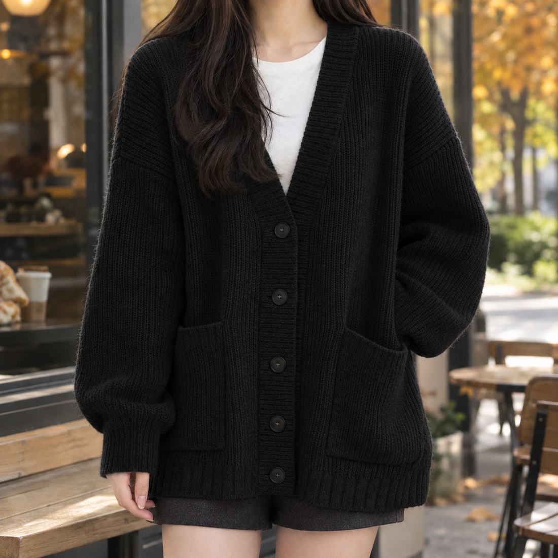 Lauren-Elise Ribbed Cardigan - Black