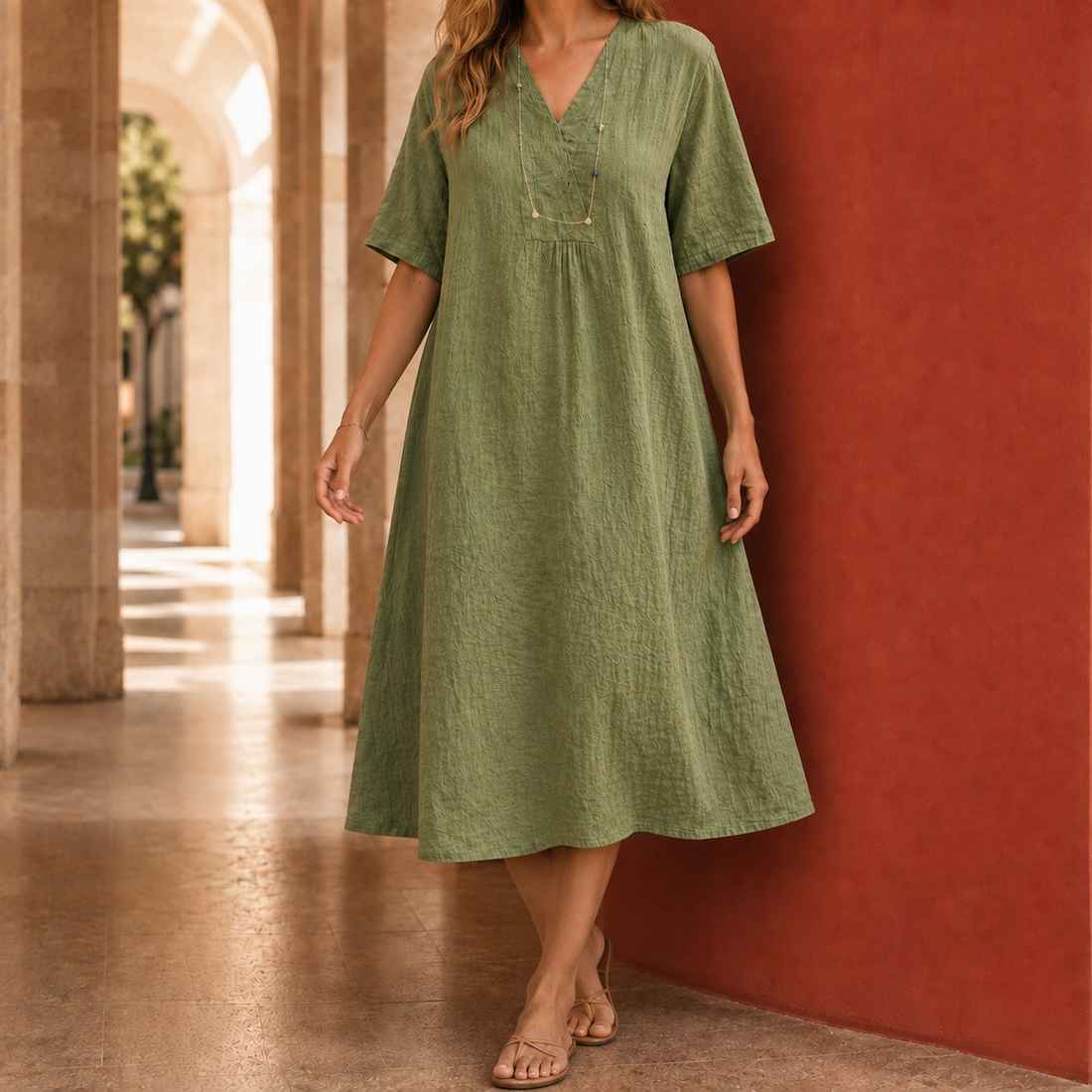 Lucille Relaxed Midi Dress - Green