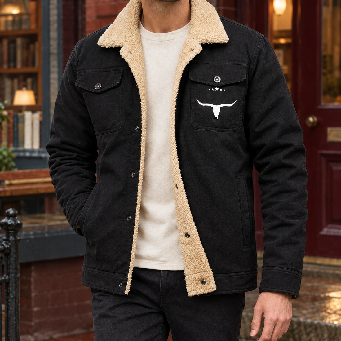 Vidal Fleece-Lined Jacket - Bull Head Black