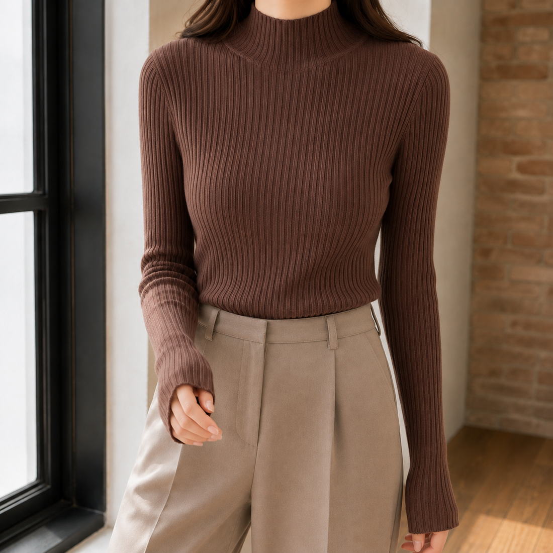 Elara Ribbed Sweater - Coffee