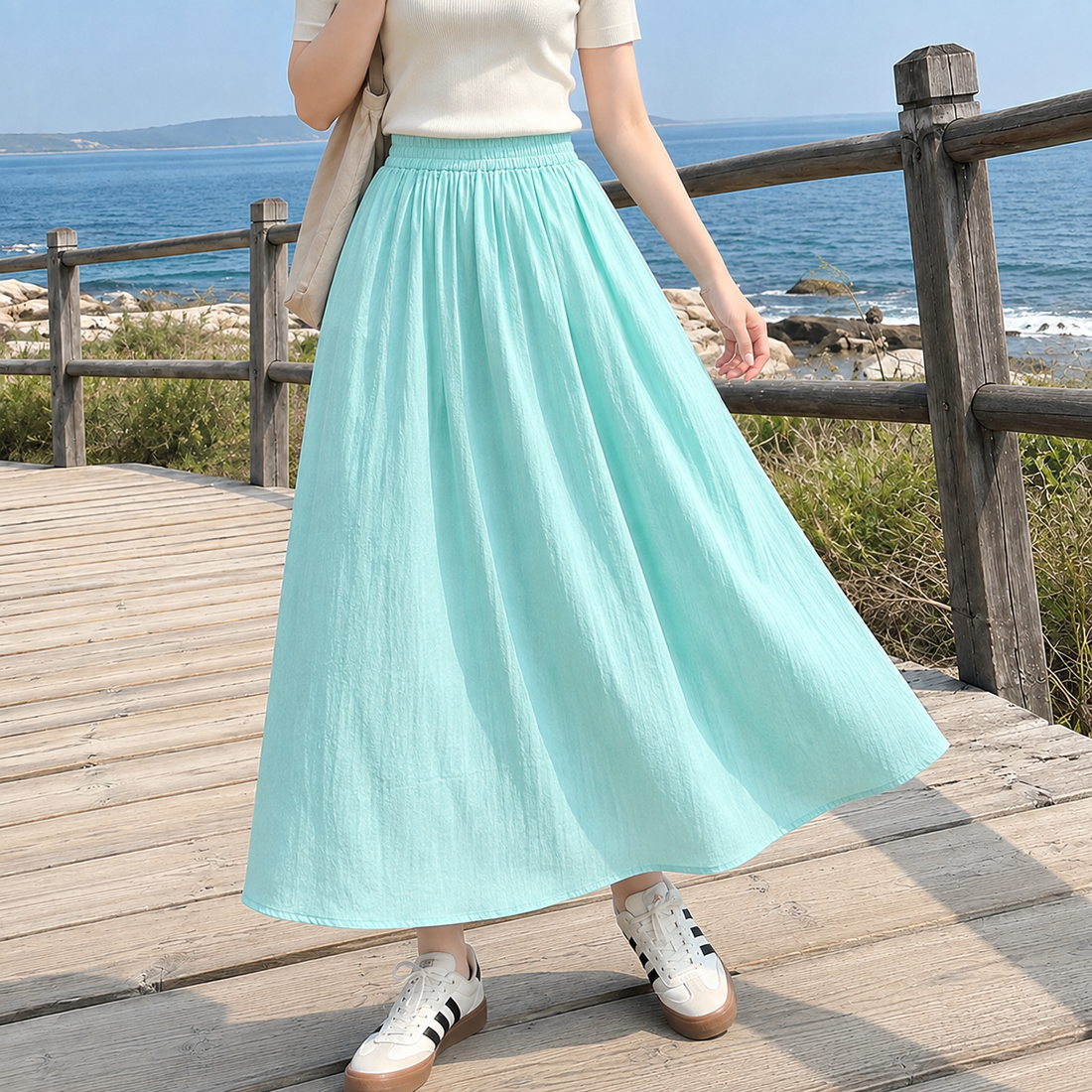 Romy Gathered Maxi Skirt - Mint Green