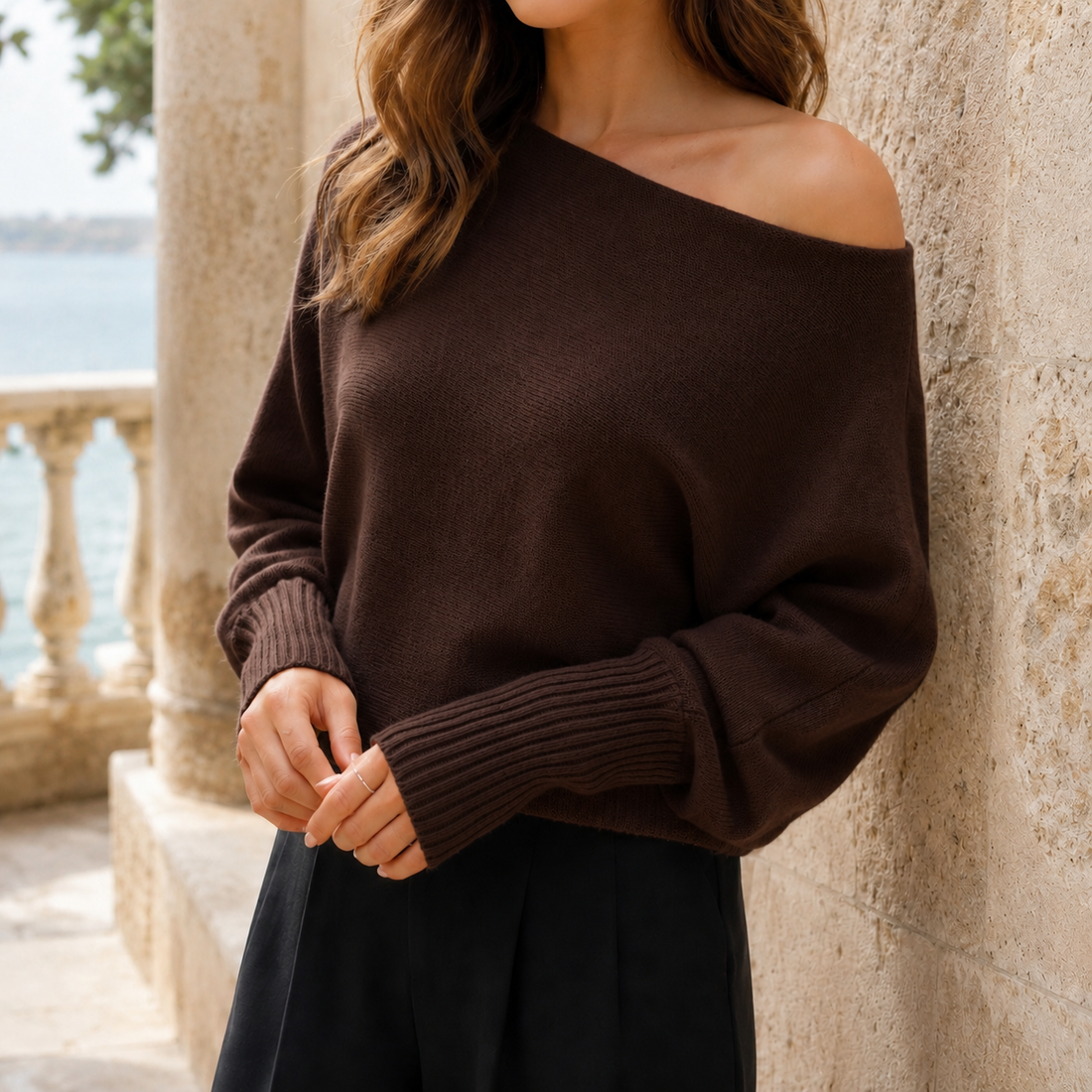 Marlene Asymmetric Sweater - Dark Brown