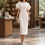 Lavinia-Faye Ruffle Sleeve Dress - Beige
