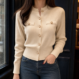 Flavia-Rose Crew Neck Cardigan - Beige