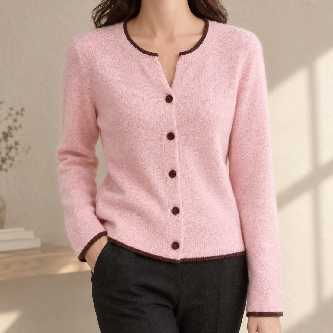 Michelle-June Contrast Cardigan - Pink