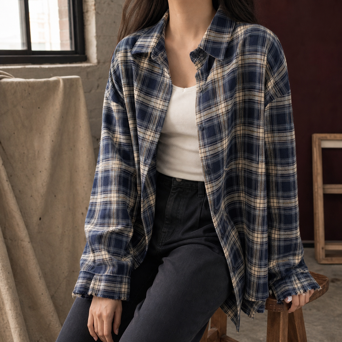 Eliana Plaid Overshirt - Navy Blue Plaid