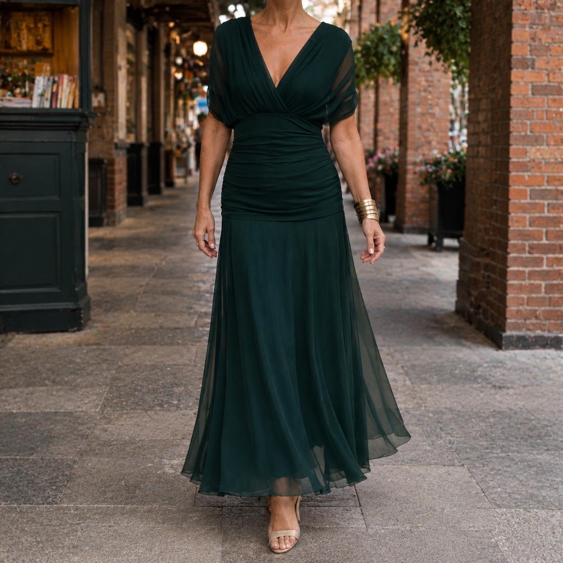Honora Draped Maxi Dress - Dark Green