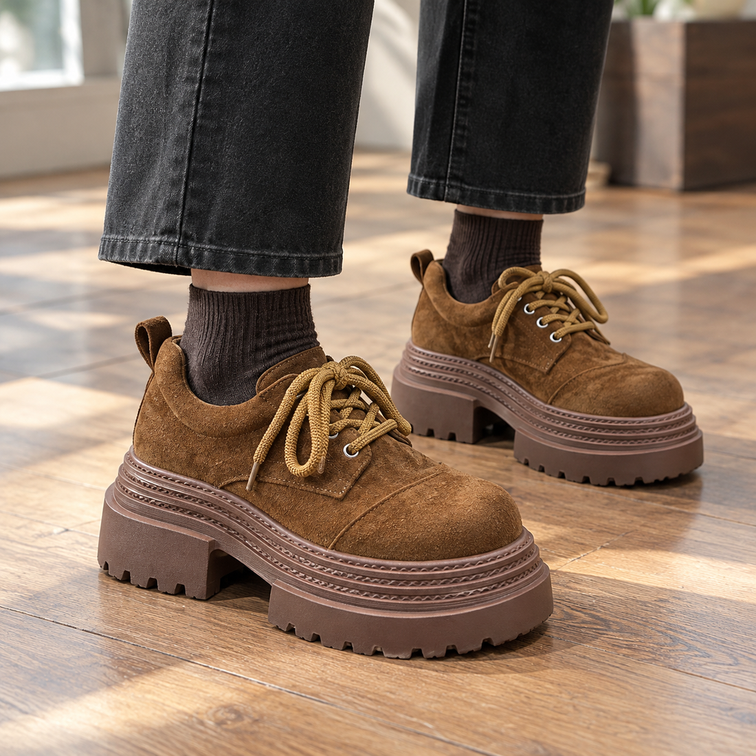 Tornabuoni Platform Derby Shoes - Camel