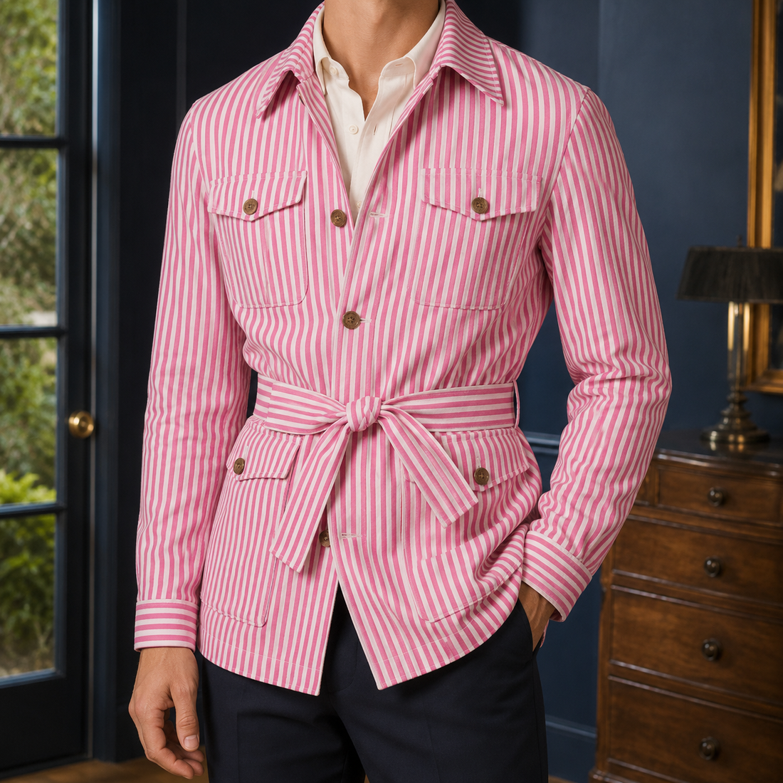 Cassian Striped Safari Jacket - Pink