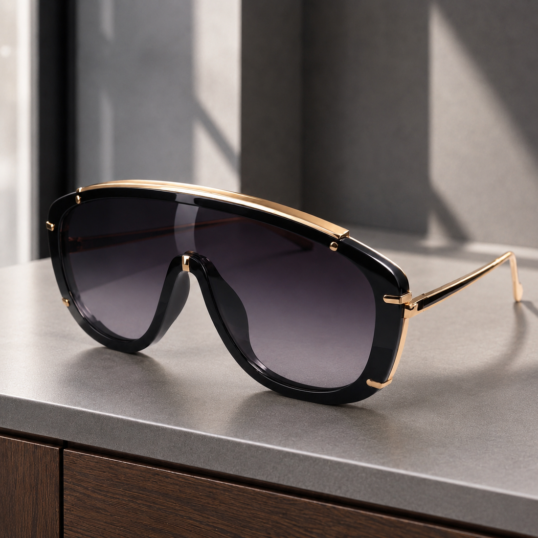 Leopold Sculptural Shield Sunglasses - Black