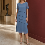 Odette-Rose Layered Midi Dress - Blue