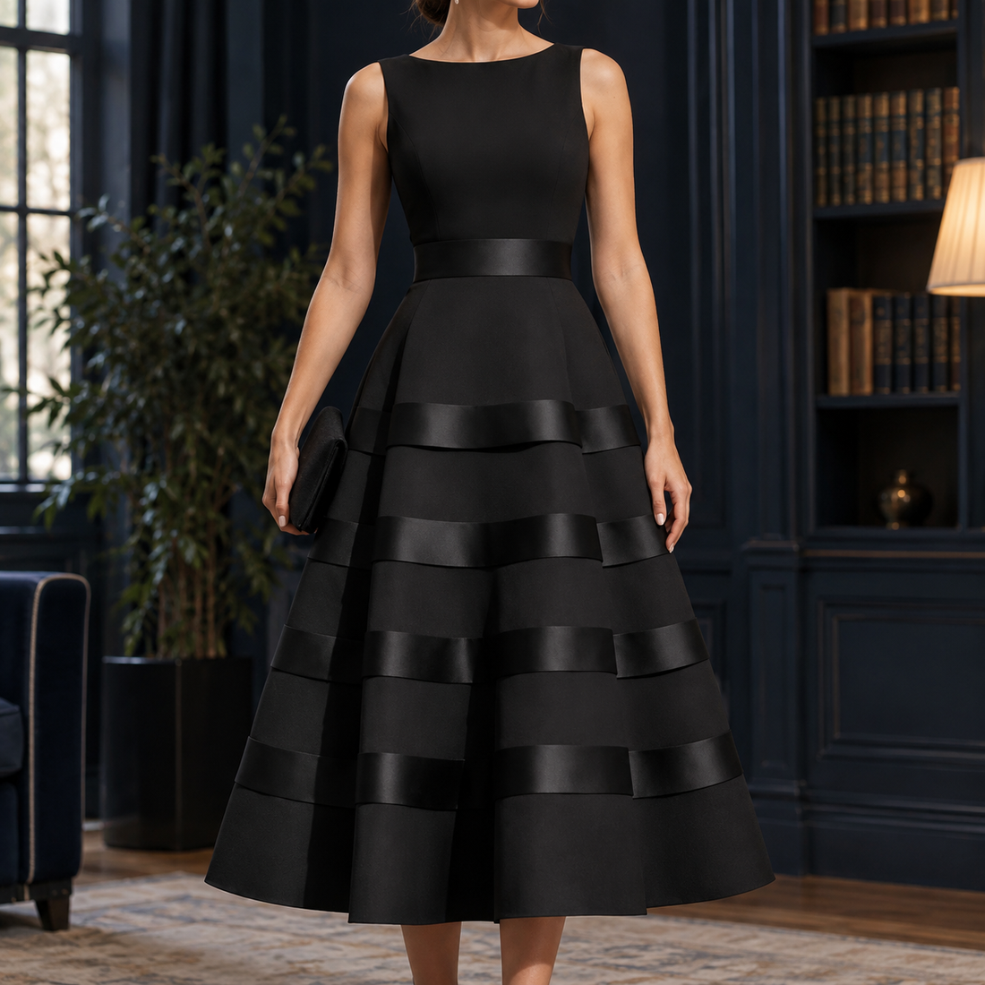 Theodora-June A-Line Dress - Black