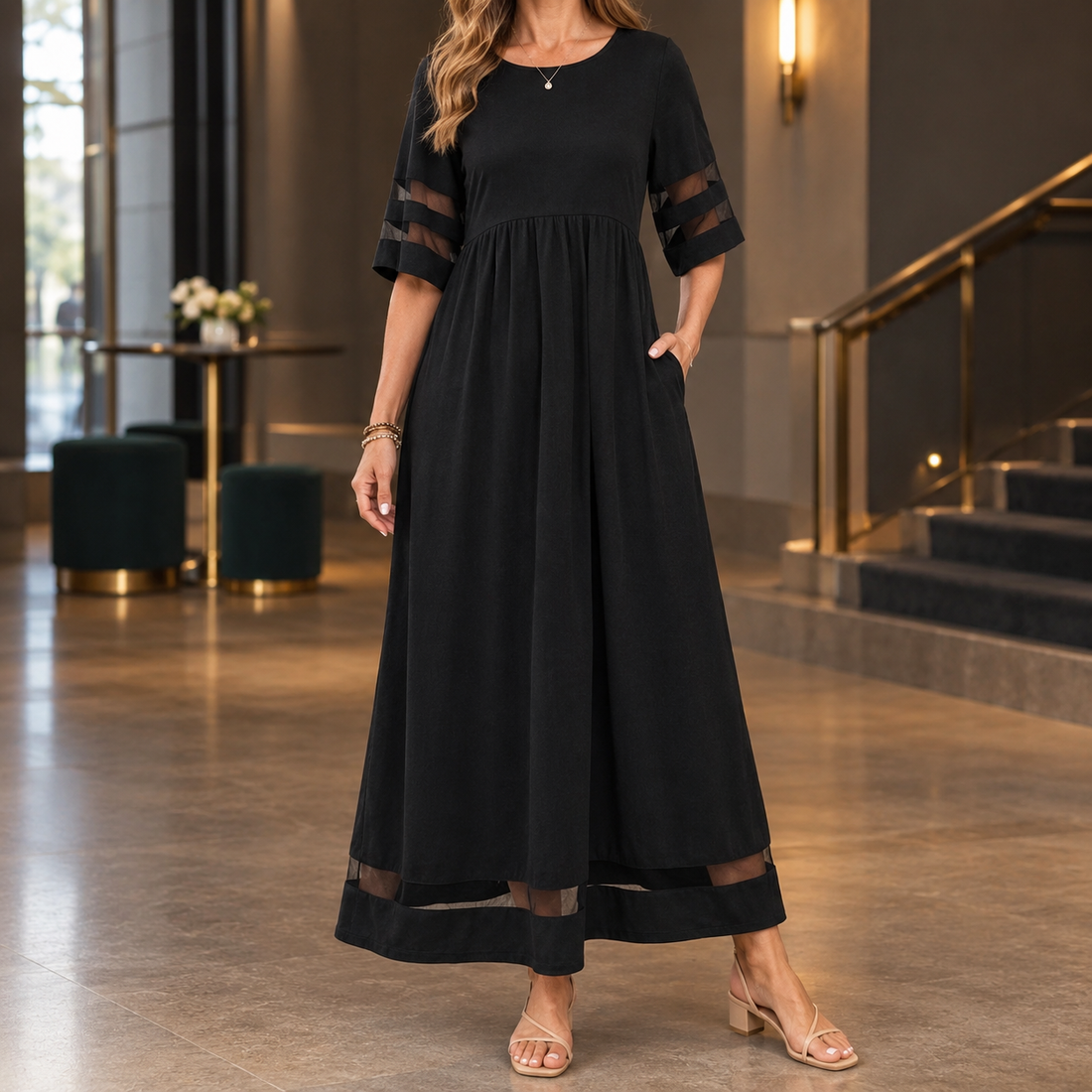 Arabella-Marie Mesh Maxi Dress - Black