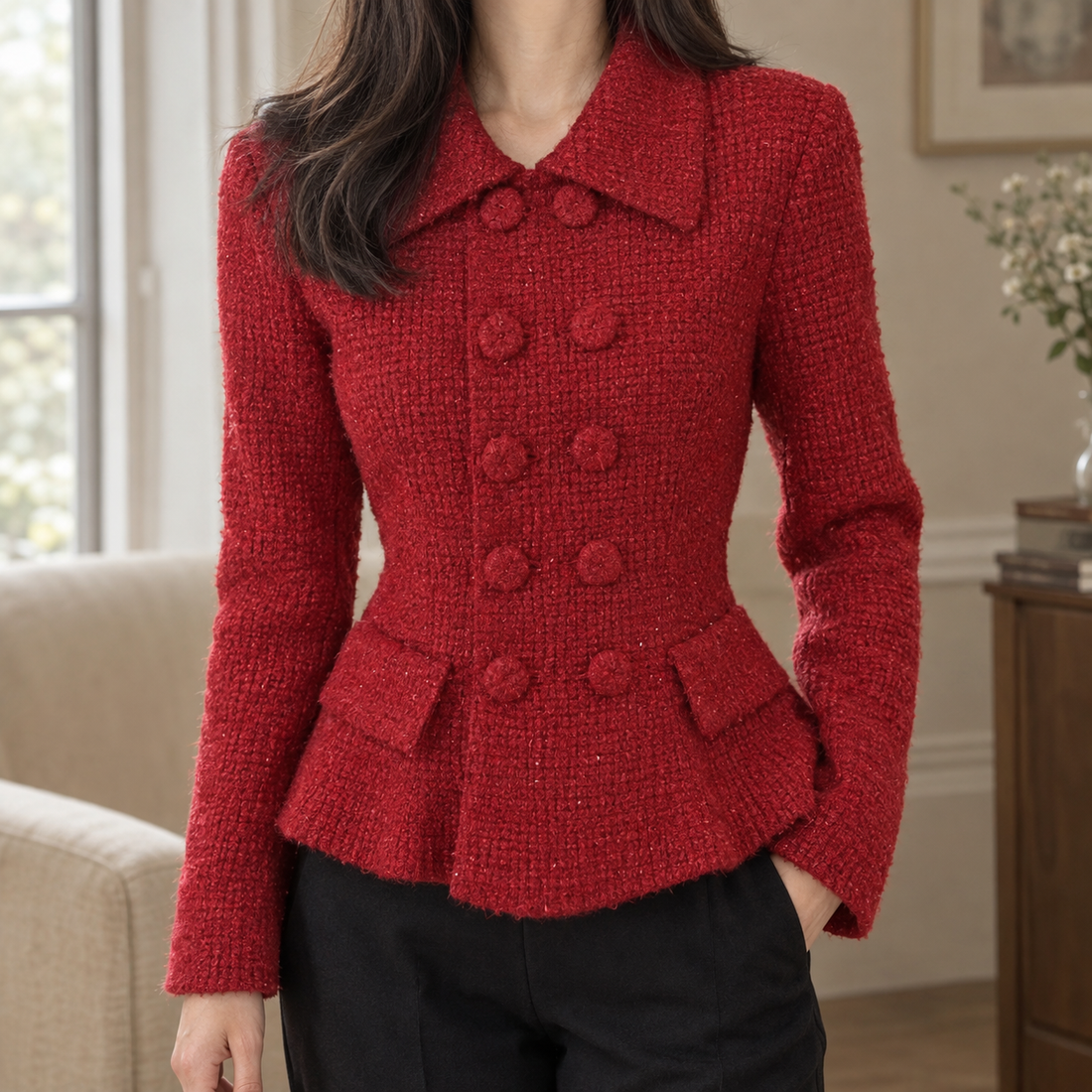 Wendy-Elise Wool Cardigan - Red