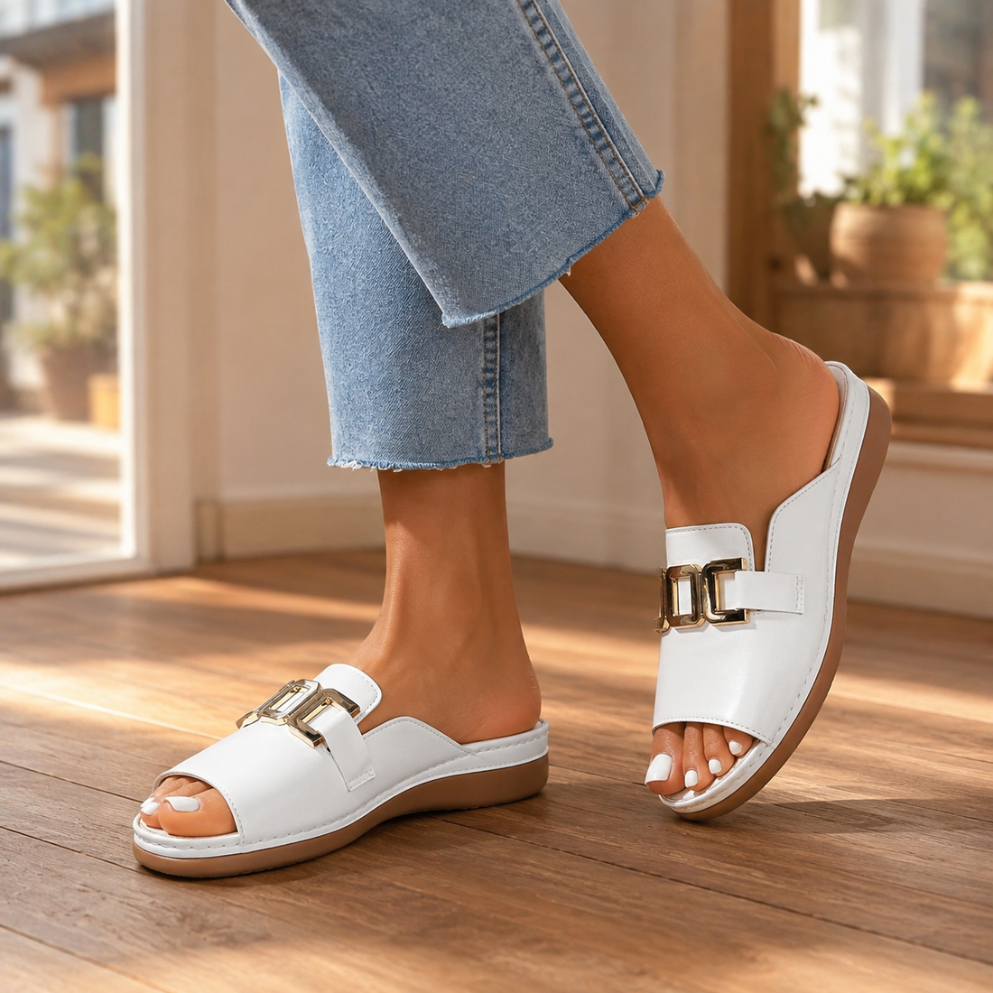 Brescia Buckle Sandals - White
