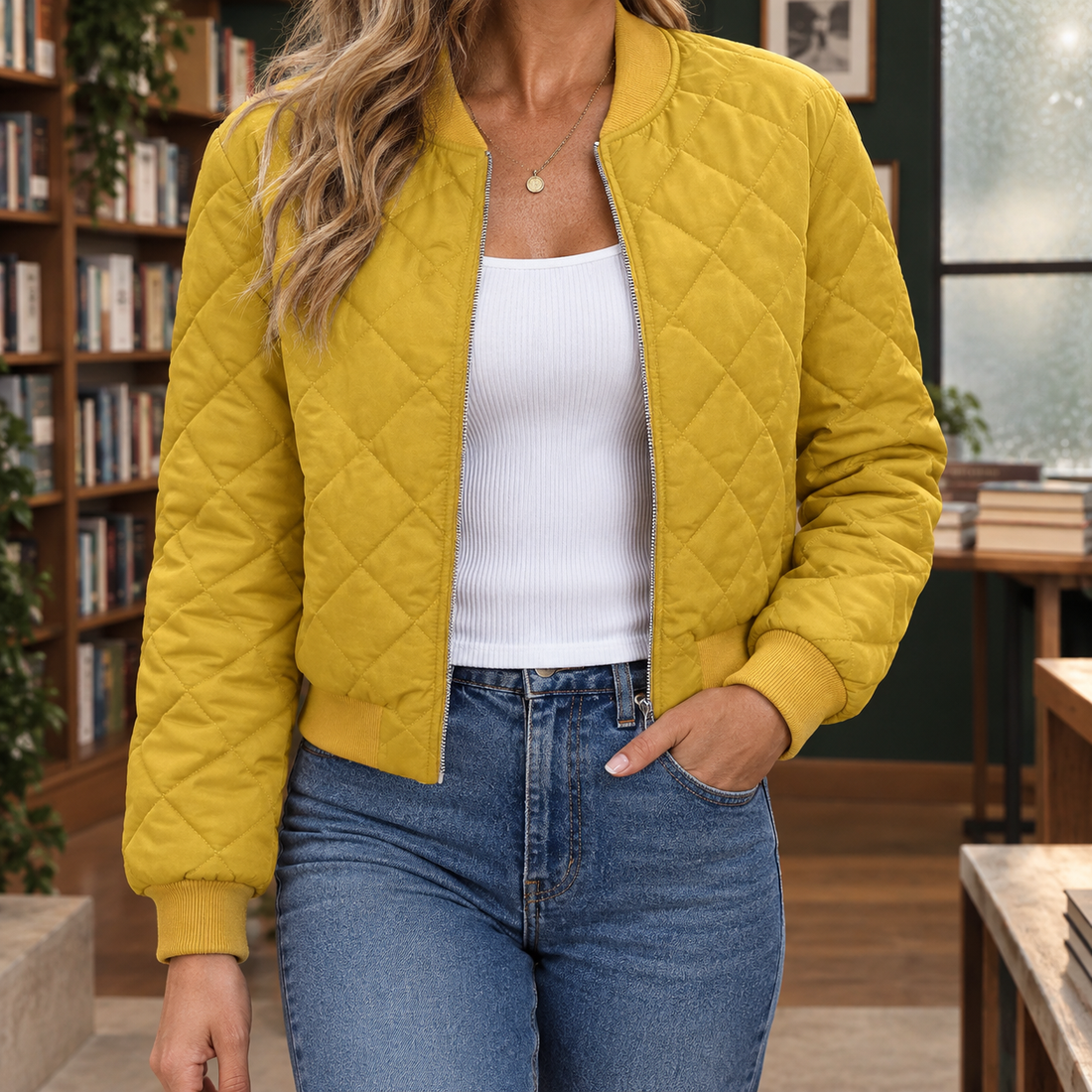 Ingrid-Hope Quilted Jacket - Mustard Yellow