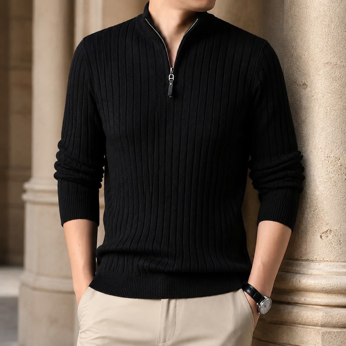 Luca Quarter Zip Sweater - Black