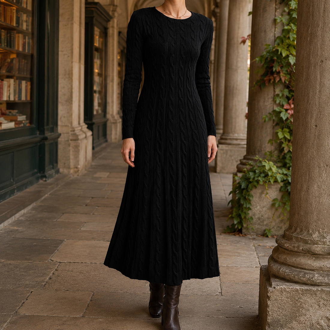 Soledad-Marie Cable Knit Dress - Black
