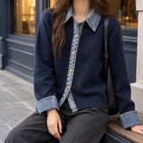 Azalea-Elise Denim Trim Cardigan - Navy Blue