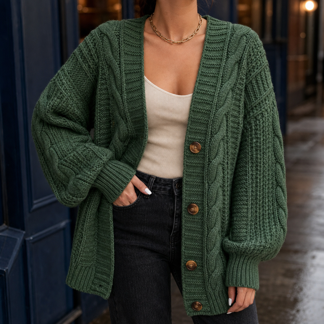 Ariane Cable Knit Sweater - Green