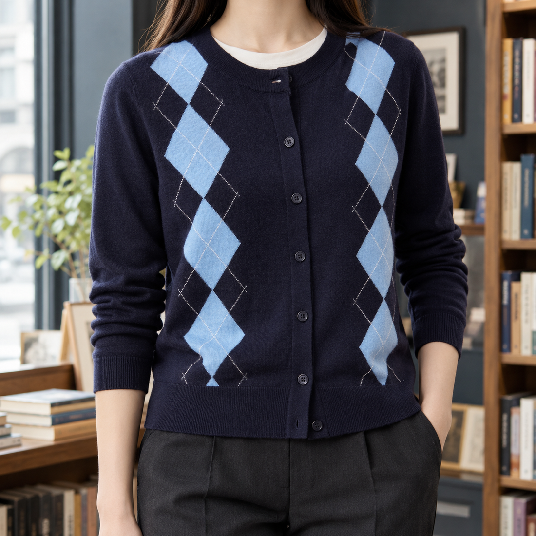 Madeleine-Louise Argyle Cardigan - Navy Blue