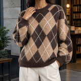 Autumn-Lane Argyle Sweater - Coffee Brown