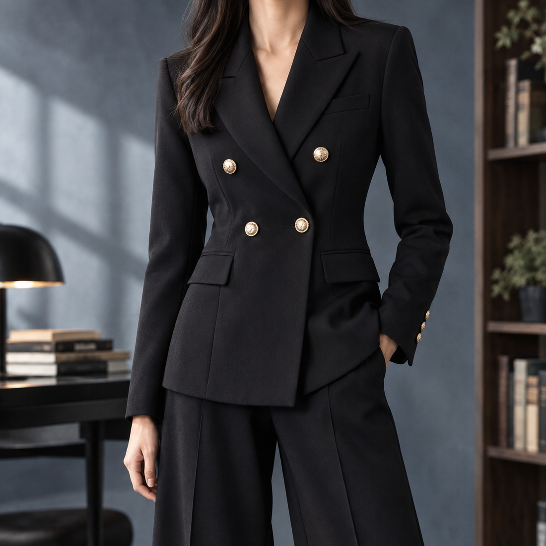 Florentine-Lane Tailored Pantsuit - Black