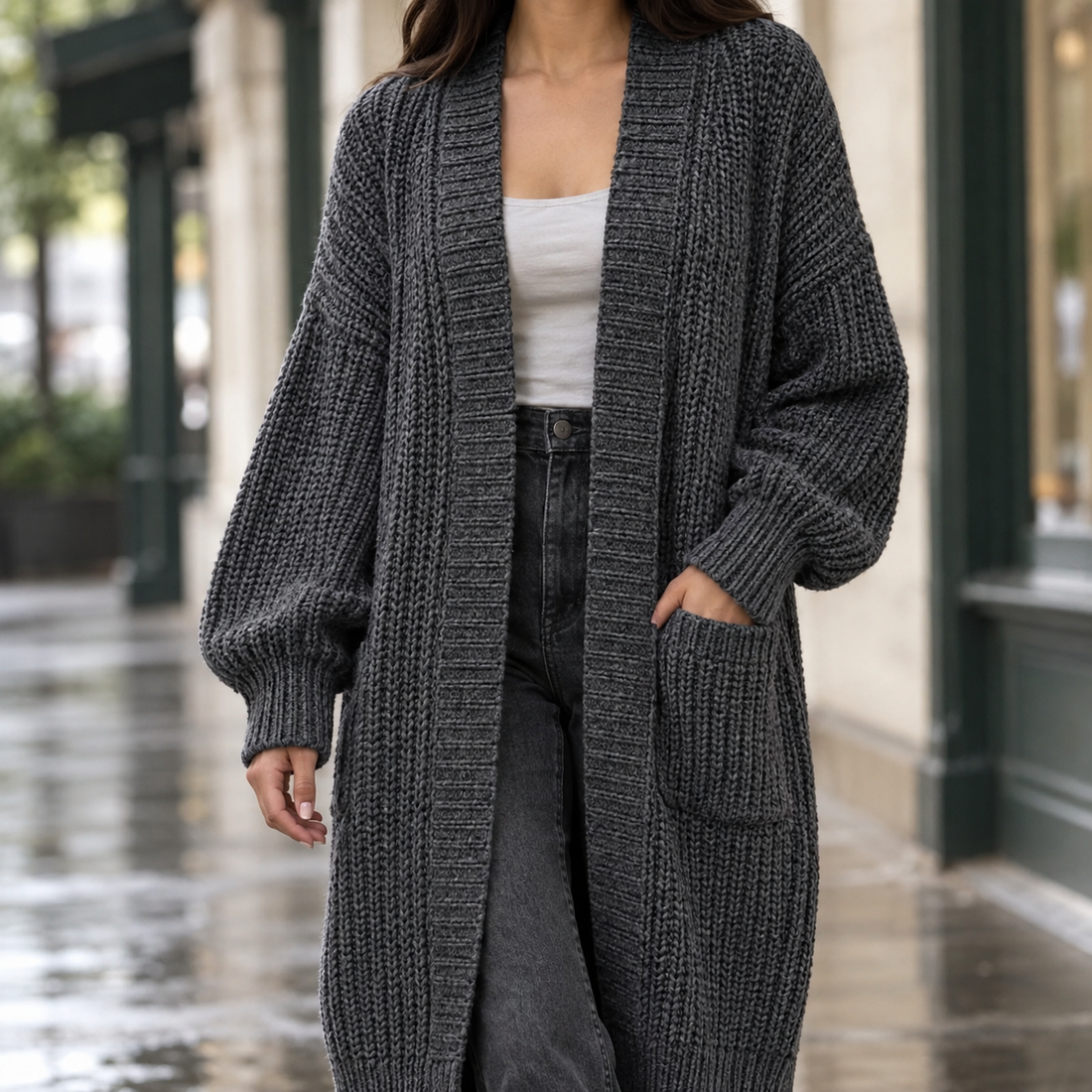 Estelle-Belle Chunky Knit Cardigan - Black