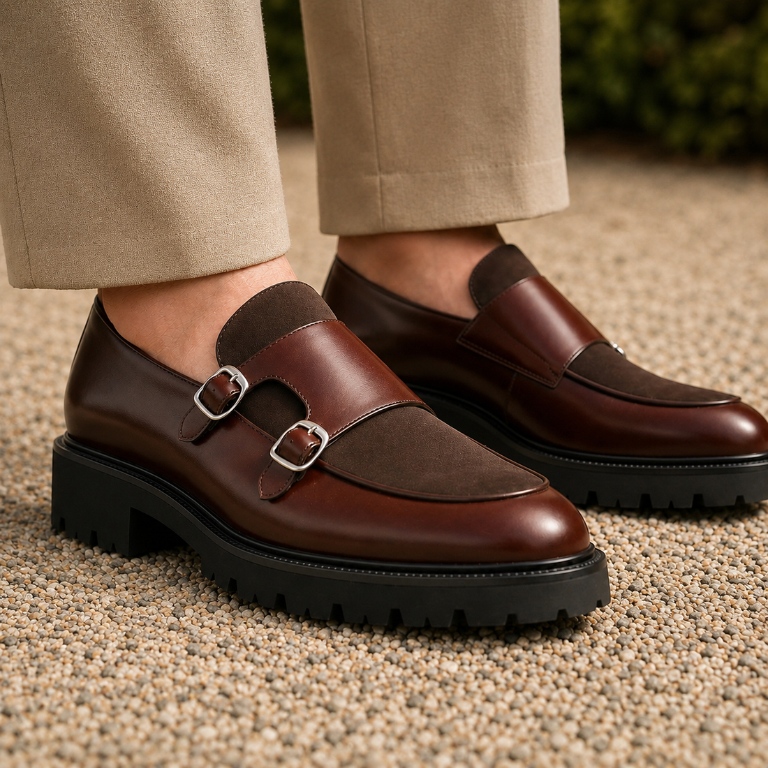 Zanetti Double Monk Shoes - Chestnut Brown