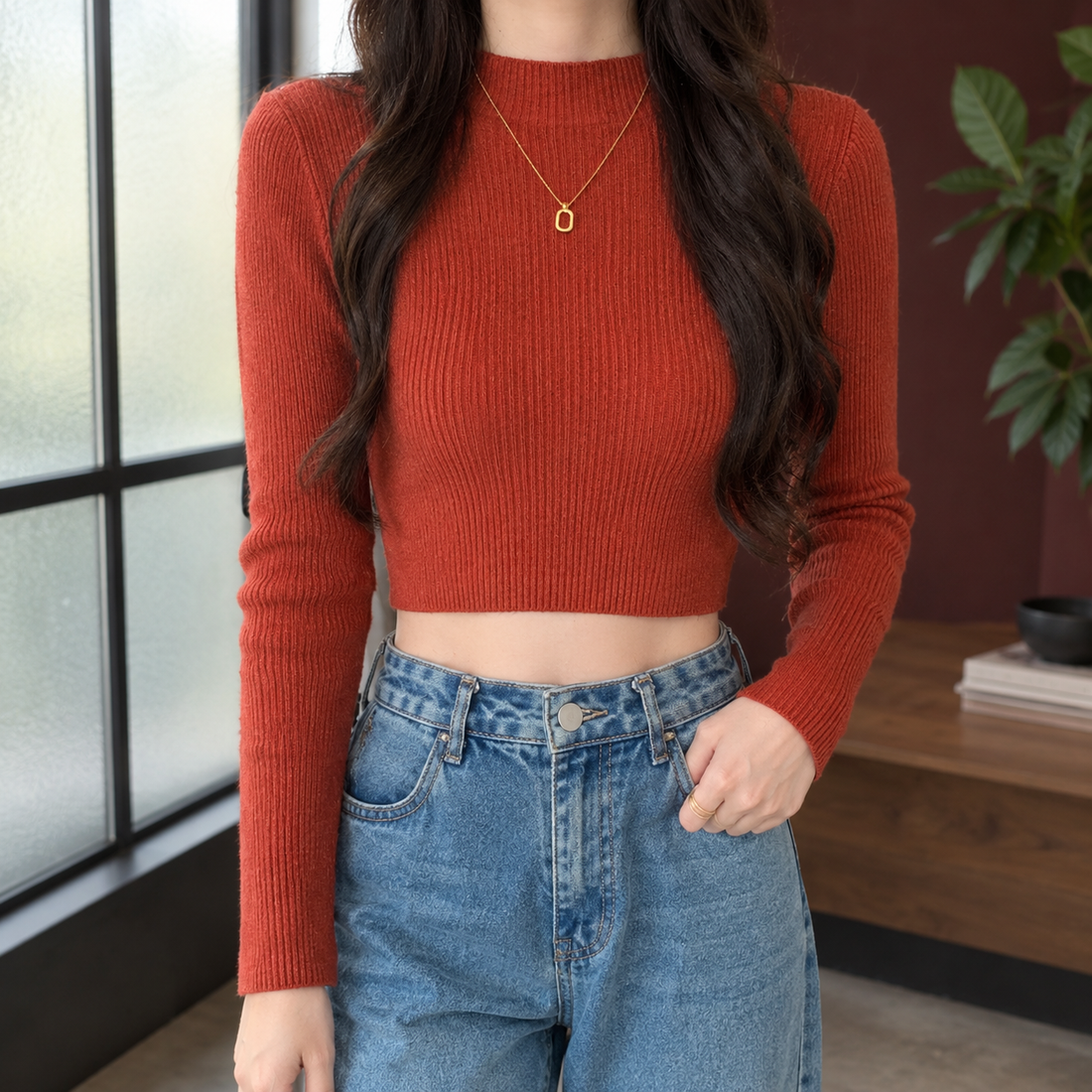 Jasmine-Elise Ribbed Sweater - Red