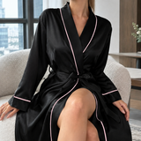Aurelia-Sage Piped Robe - Black