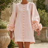 Simone Rosette Cuff Dress - Blush Pink