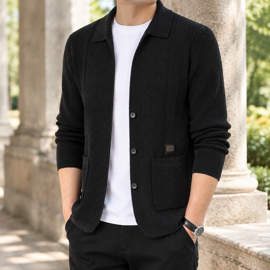 Nicodemus Collared Cardigan - Black