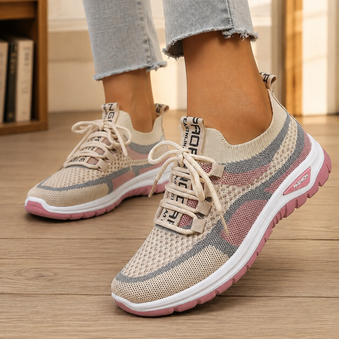 Bellini Lace-Up Sneakers - Khaki Pink