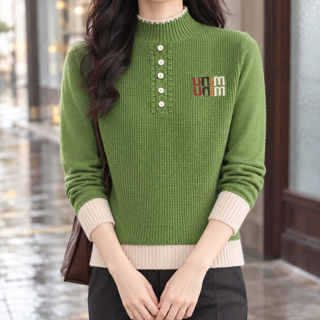 Carlotta Mock Neck Sweater - Green