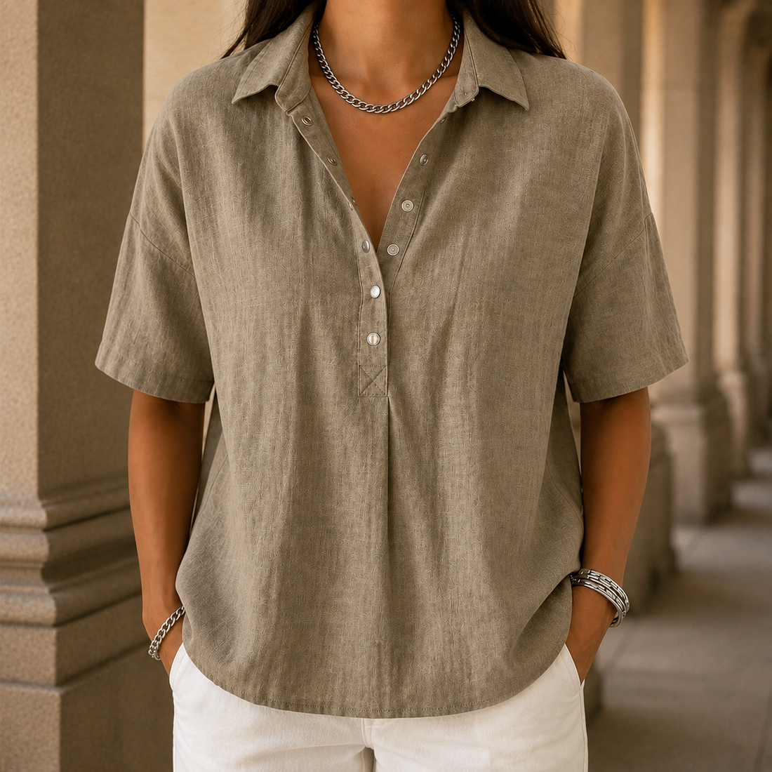 Sylvie Collared Blouse - Khaki