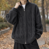 Blaise-Grant Cable Knit Cardigan - Gray