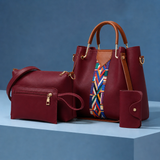 Fabbri Geometric Handbag Set - Wine Red