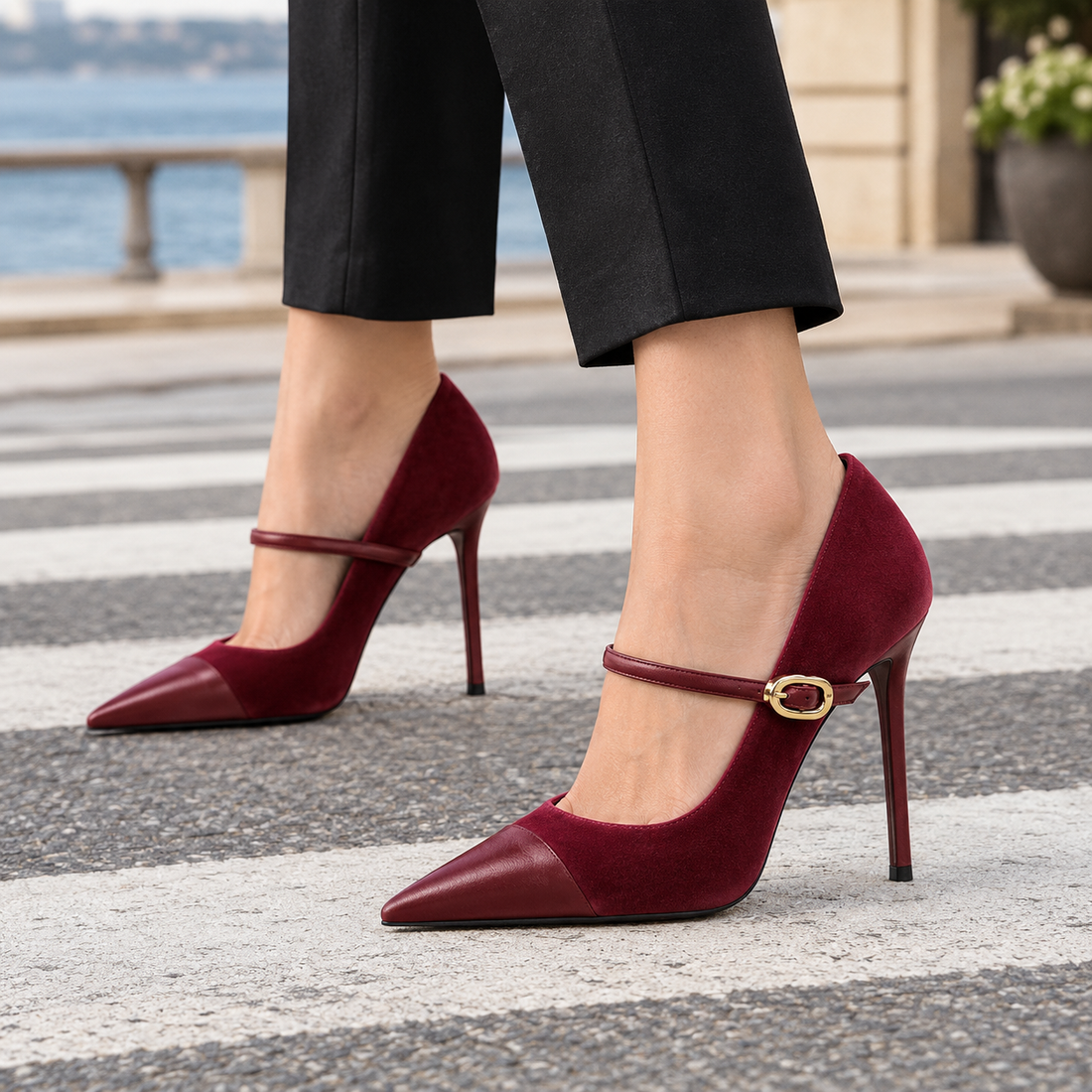 Nervesa Suede Heels - Wine Red