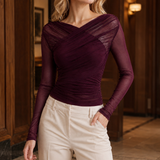 Yara-Pearl Ruched Top - Burgundy
