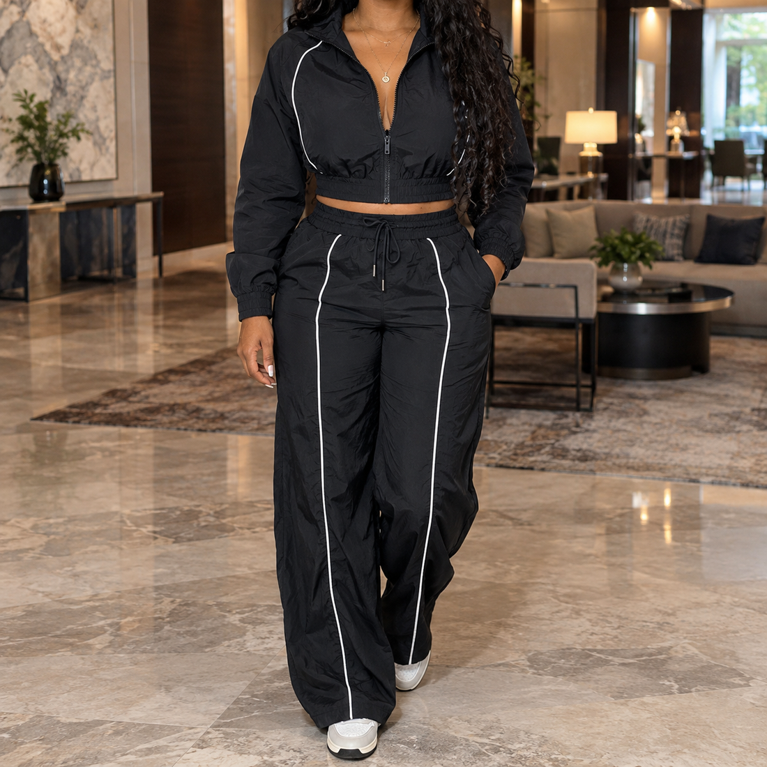 Lucille-Jane Piped Set - Black