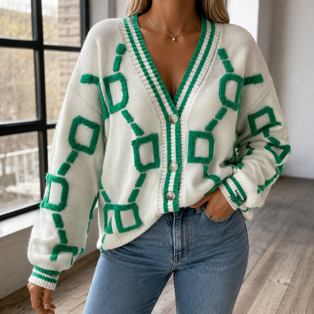 Valeria-Rae Geometric Sweater - Off White