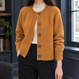 Annabeth-Grace Round Neck Cardigan - Orange Red