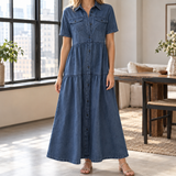 Delphine-Jade Tiered Denim Dress - Dark Blue