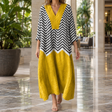 Alexia Relaxed Maxi Dress - Mustard Chevron