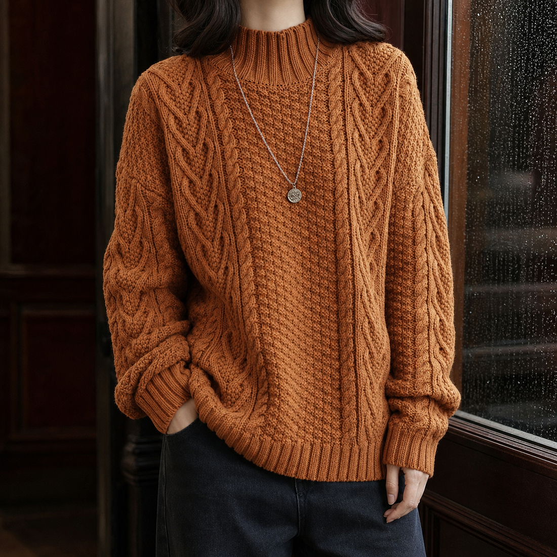 Alexandra Cable Knit Sweater - Reddish Brown