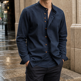 Emmett-Tate Mandarin Collar Shirt - Navy Blue