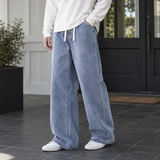 Nicodemus-Stone Wide Leg Pants - Light Blue