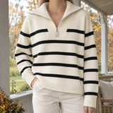 Perla-June Quarter Zip Sweater - White Striped